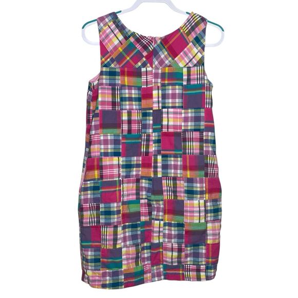 Talbots Patchwork Madras Dress Womens 8 Petite 8P Pink Blue Plaid Preppy Pockets - Picture 2 of 10
